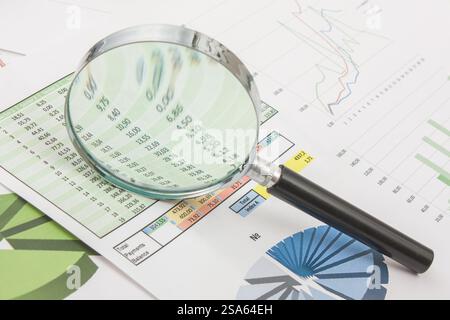 Graphs tables and documents laid on the table Stock Photo