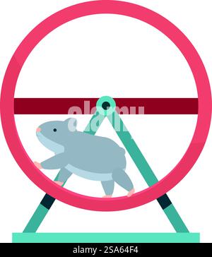 Cute hamster running inside a wheel on white background. Hamster is exercising by running inside a red wheel Stock Vector