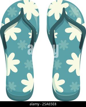 Turquoise flip flops with white floral pattern isolating on white background. Turquoise floral flip flops isolating on white background Stock Vector