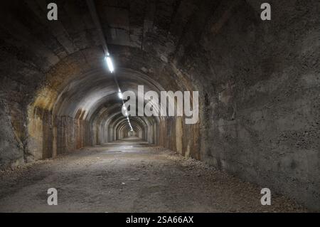 Tunnel world war 2 in Rijeka city, no people, empty passage.The tunnel that crosses the city, built by the Italian army in the 40s. bomb shelter Stock Photo