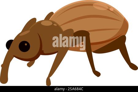 Brown weevil is crawling on the ground, its long nose and legs clearly visible. Brown weevil crawling with long nose and legs Stock Vector