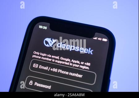 In this photo illustration, the DeepSeek app seen displayed on a mobile screen. Tech shares have struggled to regain footing after the release of Chinese AI assistant DeepSeek. Stock Photo