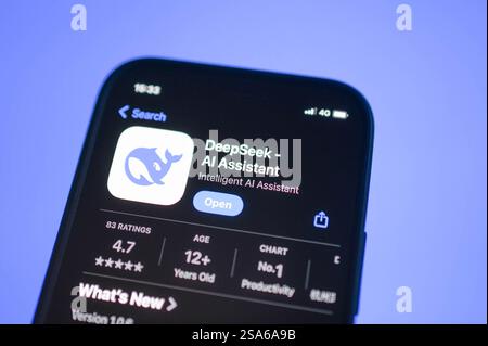 In this photo illustration, the DeepSeek app seen displayed on a mobile screen. Tech shares have struggled to regain footing after the release of Chinese AI assistant DeepSeek. Stock Photo