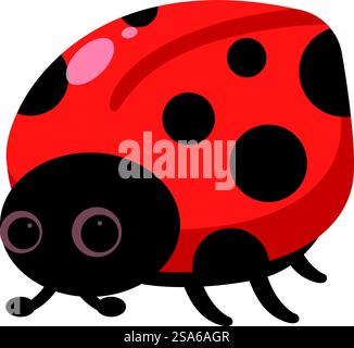 Cheerful ladybug is crawling around, displaying its bright red shell and distinctive black spots. Cute ladybug crawling and showing its spots Stock Vector
