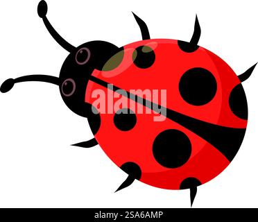 Red ladybug crawling with black spots on its back isolated on white background. Cute ladybug crawling with black spots on its back Stock Vector