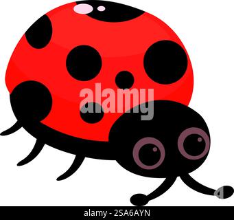 Friendly ladybug is crawling along, showing off its bright red shell and cute big eyes. Cute ladybug crawling with big eyes and red shell Stock Vector