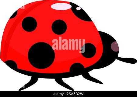 Red ladybug walking with black spots on shell. Red ladybug is walking on six legs Stock Vector
