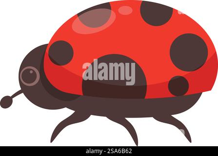 Red ladybug with black spots on shell is walking to the left. Red ladybug walking with black spots on shell Stock Vector