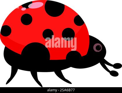 Cute ladybug crawling with red shell and black spots. Cartoon ladybug is crawling on six legs Stock Vector