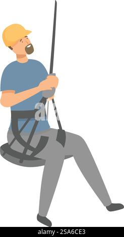 Construction worker wearing a safety harness is using rope access techniques for work at height. Construction worker using rope access for high rise building maintenance Stock Vector
