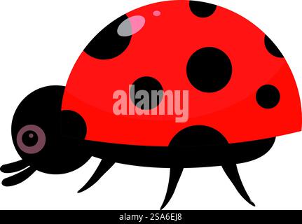 Cartoon ladybug with a shiny red shell and black spots is crawling. Cute ladybug crawling and showing its spots Stock Vector