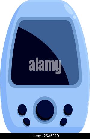 Handheld video game console with buttons and a screen, providing entertainment for gamers on the go. Portable gaming console with screen displaying exciting gameplay Stock Vector