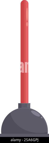 Red rubber plunger standing upright, an essential tool for plumbing and drain maintenance. Red rubber plunger standing upright Stock Vector