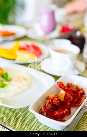 Crispy bacon close up served for breakfast Stock Photo