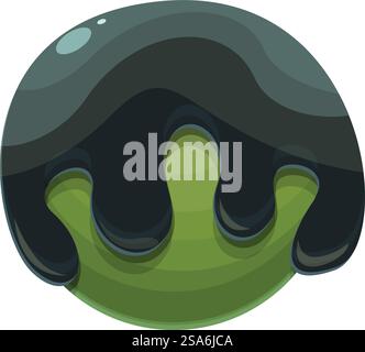Cartoon illustration of black goo dripping over a green sphere Stock ...