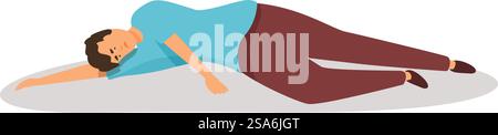 Young man is lying on the floor feeling unwell, suffering from dizziness and nausea. Young man lying on the floor feeling dizzy and sick Stock Vector