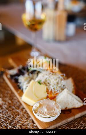 Appetizers platter with cheese and cold meat served in a restaurant Stock Photo