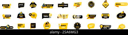 Quick tips icons set. Set of modern and colorful quick tips banners showing helpful information and advice. Quick tips icons set. Set of quick tips banners showing helpful information and advice Stock Vector