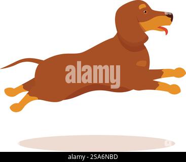 Cartoon illustration of a brown dachshund jumping and having fun. Dachshund dog jumping and having fun, happy brown puppy playing Stock Vector