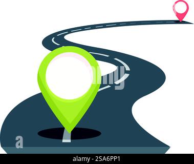 Winding road route showing the beginning and end points for navigation ...