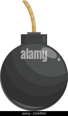 Round black bomb with burning wick, a powerful explosive device representing danger. Round black bomb with burning wick isolate on white background Stock Vector