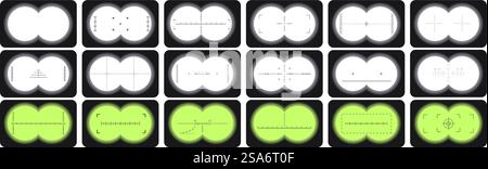 binoculars viewfinder icons set. Set of various crosshairs, showing different types of reticles for aiming and targeting. binoculars viewfinder icons set. Binoculars crosshairs set showing different viewfinders for aiming Stock Vector