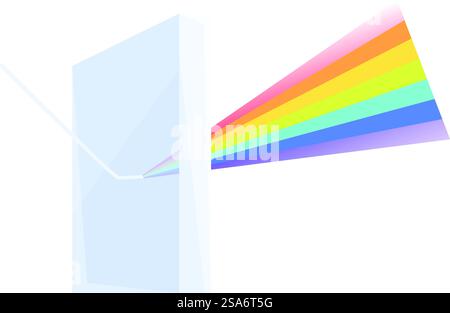 Beam of light is passing through a triangular prism, creating a colorful rainbow spectrum. Light beam passing through triangular prism creating colorful rainbow spectrum Stock Vector