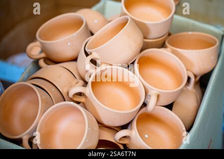 Process of making mugs in ceramic factory in Italy Stock Photo