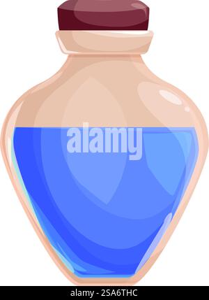 Glass flask is containing a blue potion, ready for a magic spell. Glass flask containing blue potion with cork stopper Stock Vector