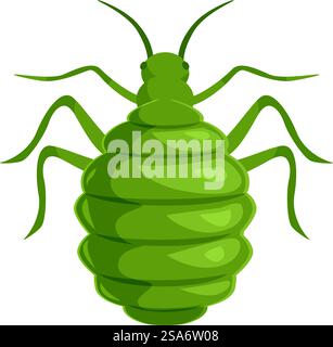 Green aphid bug with segmented body and long legs crawling on a white background. Green aphid insect pest crawling with long legs Stock Vector