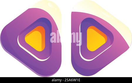 Modern gradient design with two play buttons, perfect for representing watching videos or listening to music. Two play buttons with a modern gradient design representing watching videos or listening to music Stock Vector