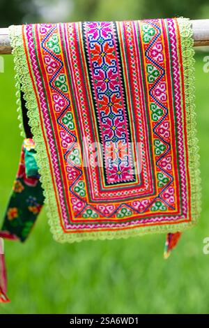 Close up of black Hmong traditional embroidered textile Stock Photo
