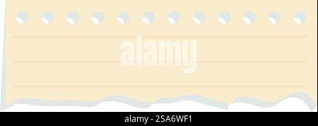 Blank piece of lined notebook paper with holes is ripped from the bottom. Blank ripped piece of notebook paper with holes Stock Vector