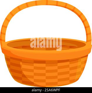 Empty wicker basket standing with handle up, traditional container for storage or carrying. Empty wicker basket standing with handle up for storage Stock Vector