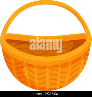 Empty wicker basket is ready to be filled with fresh produce, picnic supplies, or other items. Empty wicker basket standing upright waiting to be filled Stock Vector