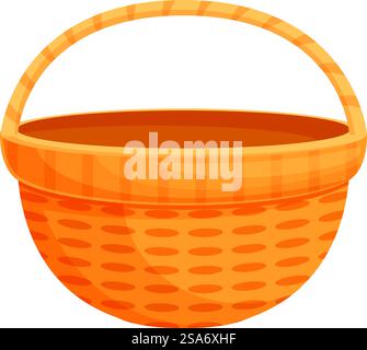 Empty wicker basket standing with handle upwards, container for food storage and gathering. Empty wicker basket standing with handle upwards Stock Vector