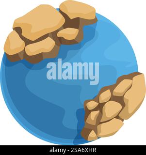 Cartoon planet earth is drying up from global warming, becoming uninhabitable. Planet earth suffering from global warming effect Stock Vector