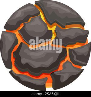 Illustration of a hot lava planet with molten surface showing cracks. Hot lava planet with molten surface showing cracks Stock Vector