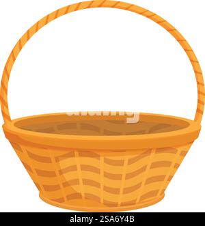 Empty wicker basket is waiting to be filled with apples, vegetables from the garden or delicious food for a picnic. Empty wicker basket standing with handle up for harvesting or picnic Stock Vector