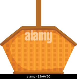 Empty wicker picnic basket standing up with its handle, ready for a picnic or grocery shopping. Empty wicker picnic basket standing up with handle Stock Vector