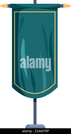 Elegant vertical banner with a golden frame is standing on a metal stand. Elegant vertical banner standing on a metal stand Stock Vector