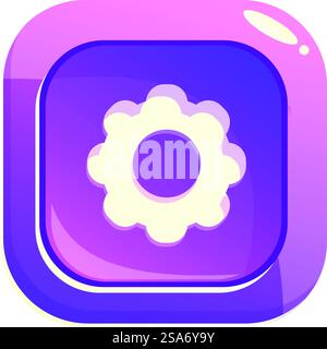 Simple flat design app icon featuring a white cogwheel on a purple gradient background, perfect for software developers. Purple rounded square app icon displaying white cogwheel setting symbol Stock Vector