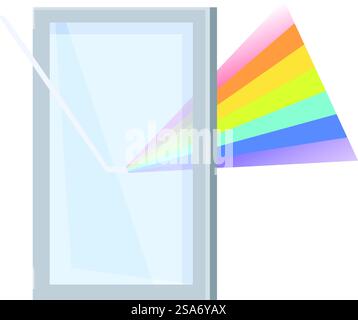 Illustration of a light beam passing through a prism, creating a rainbow effect. Light beam passing through prism creating rainbow effect illustration Stock Vector