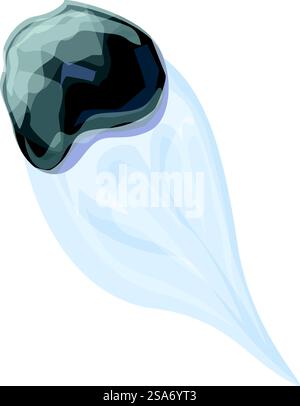Gray meteorite falling down with blue trail on white background. Meteorite falling down to earth leaving blue trail Stock Vector