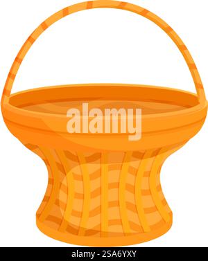 Empty wicker basket standing with woven handle, traditional container for harvesting or carrying. Empty wicker basket standing with woven handle for carrying Stock Vector