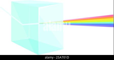 Illustration of a light beam passing through triangular prism creating a colorful rainbow spectrum. Light beam passing through triangular prism creating colorful rainbow spectrum Stock Vector