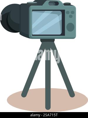Professional digital camera mounted on a tripod is ready to capture the perfect shot. Professional digital camera on tripod taking picture Stock Vector