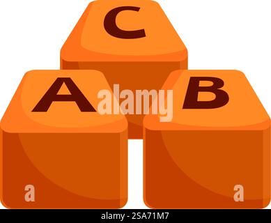 Three orange keyboard keys forming ascending steps with the letters a, b, and c. Three orange keyboard keys forming ascending steps with letters a b c Stock Vector
