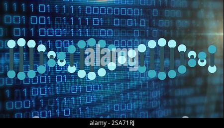Image of dna strand and binary coding data processing Stock Photo