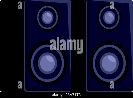 Two gray speakers are standing side by side, playing loud music. Modern sound system playing loud music at home Stock Vector
